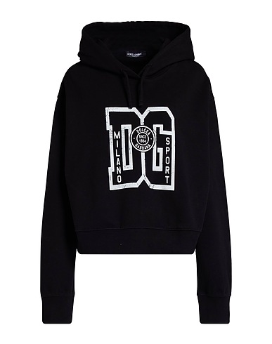 DOLCE&GABBANA Hooded track jacket  Black 70% Cotton, 30% Polyester