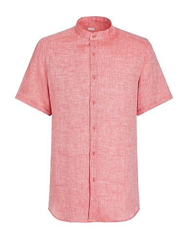8 by YOOX Camicia in lino LINEN KOREAN COLLAR S/SLEEVE REGULAR-FIT SHIRT
 Rosso 100% Lino