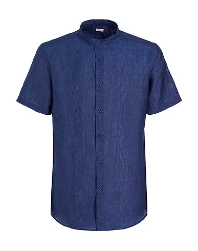 8 by YOOX Camicia in lino LINEN KOREAN COLLAR S/SLEEVE REGULAR-FIT SHIRT
 Blu notte 100% Lino