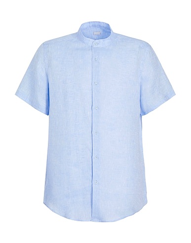 8 by YOOX Camicia in lino LINEN KOREAN COLLAR S/SLEEVE REGULAR-FIT SHIRT
 Celeste 100% Lino