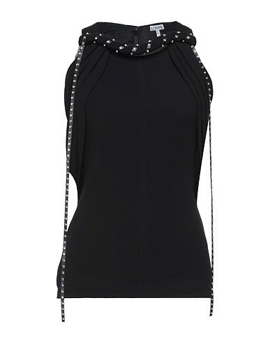 LOEWE Top Negro 100% Viscosa, Piel de ternera