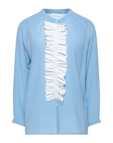 SEVENTY VENEZIA Patterned shirts & blouses Sky blue 100% Silk, Polyester, Mother-of-pearl