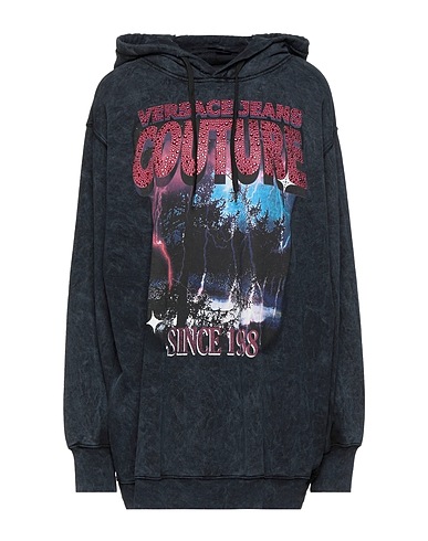 VERSACE JEANS COUTURE Hooded track jacket  Charcoal 100% Cotton, Elastane