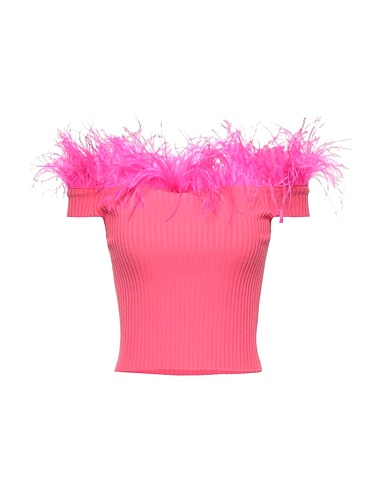 VICOLO Off-the-shoulder top Coral 70% Viscose, 30% Polyester, Feathers