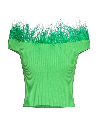 VICOLO Top spalle scoperte Verde 70% Viscosa, 30% Poliestere, Piume