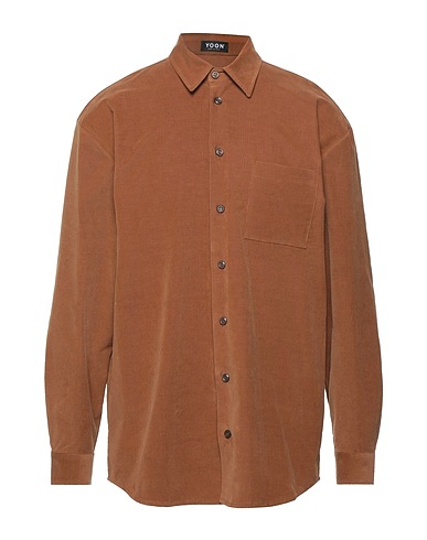 YOON Solid colour shirt Brown 98% Cotton, 2% Elastane