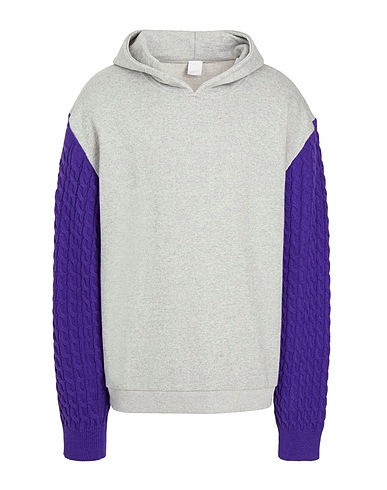 8 by YOOX Hooded track jacket  COTTON HOODIE WITH COTTON KNIWEAR SLEEVES
 Grey 88% Cotton, 10% Polyester, 2% Other Fibres