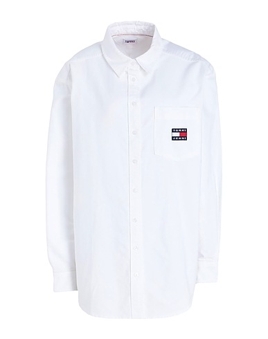 TOMMY JEANS Solid color shirts & blouses White 100% Organic cotton