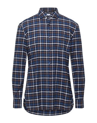 GIAMPAOLO Checked shirt Slate blue 100% Cotton