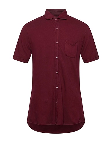 R3D WÖÔD Solid color shirt Burgundy 100% Cotton