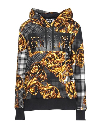 VERSACE JEANS COUTURE Hooded track jacket  Black 100% Cotton, Elastane