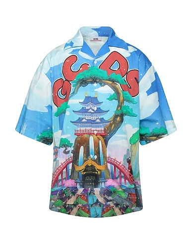 GCDS Patterned shirt Azure 100% Cotton