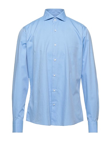 LES COPAINS Solid colour shirt Sky blue 100% Cotton