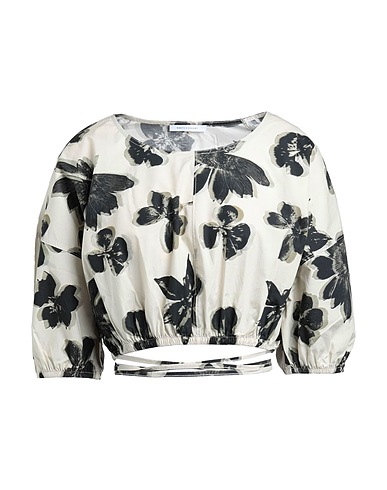 NINETY PERCENT Crop top QUINN BLURRED FLORAL PRINT POPLIN PUFF TOP 
 Sand 100% Organic cotton