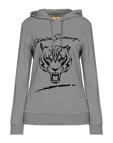 PLEIN SPORT Hooded track jacket  Grey 94% Cotton, 6% Elastane