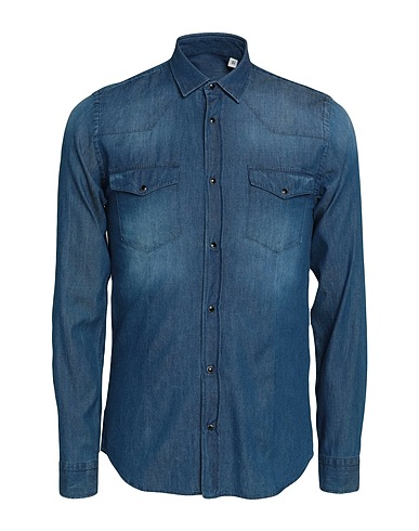 GREY DANIELE ALESSANDRINI Denim shirt Blue 100% Cotton