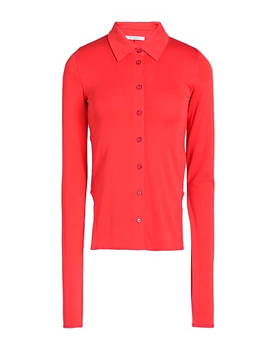 NINETY PERCENT Solid color shirts & blouses CELESTE LYOCELL RIB CREPE SLIM SHIRT Coral 96% Tencel™ Lyocell, 4% Elastane