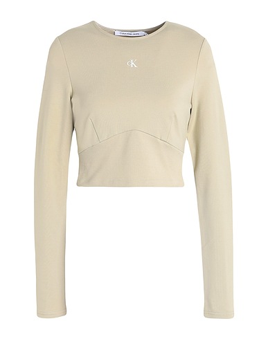 CALVIN KLEIN JEANS Crop top Sage green 66% EcoVero™ viscose, 30% Polyamide, 4% Elastane