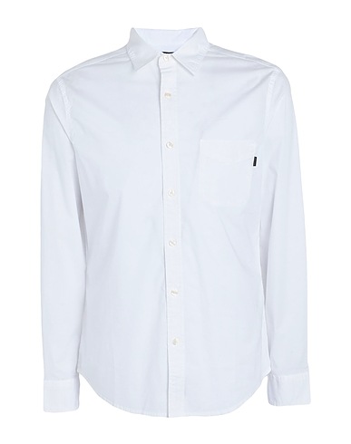 DOCKERS Solid colour shirt White 97% Cotton, 3% Elastane