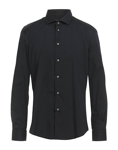 BRIAN DALES Solid colour shirt Black 80% Cotton, 15% Polyamide, 5% Elastane
