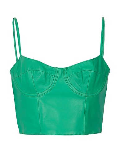 8 by YOOX Bustier LEATHER BODYCON CROP TOP Green 100% Lambskin