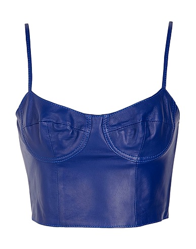 8 by YOOX Crop top LEATHER BODYCON CROP TOP Blu 100% Pelle di agnello