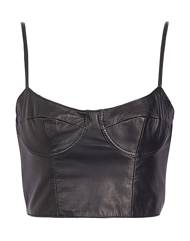 8 by YOOX Bustier LEATHER BODYCON CROP TOP Schwarz 100% Lammleder