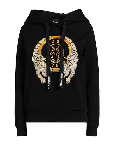 JUST CAVALLI Hooded track jacket  Black 100% Cotton, Elastane