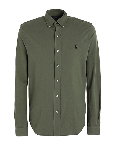 POLO RALPH LAUREN Camicia tinta unita FEATHERWEIGHT MESH SHIRT
 Verde militare 100% Cotone
