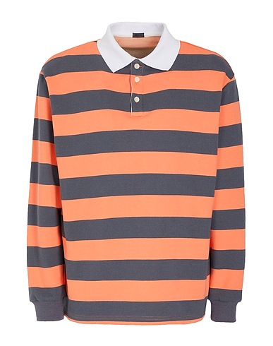 8 by YOOX Sweatshirt ORGANIC COTTON STRIPED POLO Salmon pink 100% Organic cotton