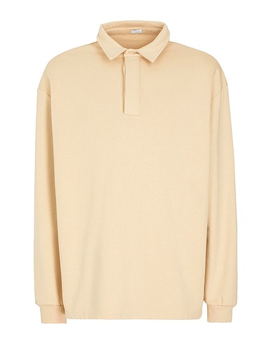 8 by YOOX Felpa ORGANIC COTTON OVERSIZE POLO Beige 100% Cotone organico