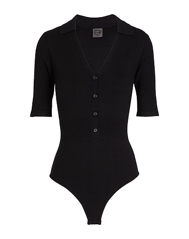 8 by YOOX Jumper POLO-NECK THONG BODYSUIT
 Black 72% Viscose, 28% Recycled polyester