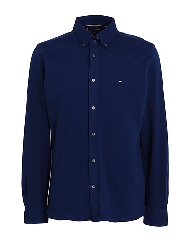 TOMMY HILFIGER Solid colour shirt Navy blue 96% Cotton, 4% Elastane