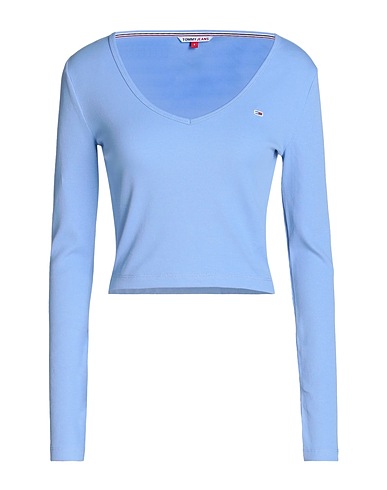 TOMMY JEANS Crop top Light blue 95% Cotton, 5% Elastane