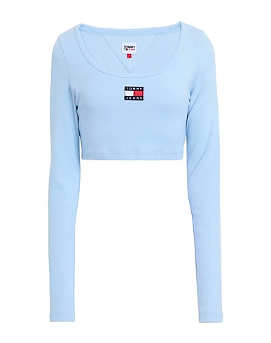 TOMMY JEANS Crop top Sky blue 96% Cotton, 4% Elastane