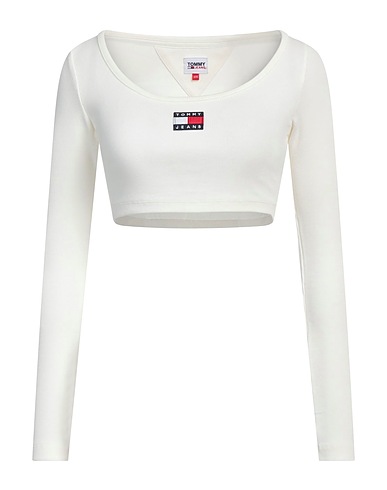 TOMMY JEANS Crop top White 96% Cotton, 4% Elastane