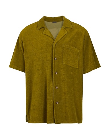 8 by YOOX Camicia tinta unita COTTON-BLEND CAMP-COLLAR S/SLEEVE TERRY SHIRT Verde militare 85% Cotone, 15% Poliestere