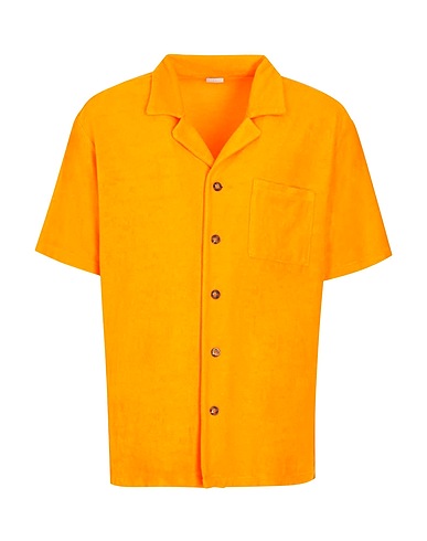 8 by YOOX Camicia tinta unita COTTON-BLEND CAMP-COLLAR S/SLEEVE TERRY SHIRT Arancione 85% Cotone, 15% Poliestere