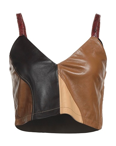 GANNI Crop top Khaki 90% Lambskin, 10% Cow leather
