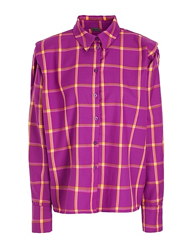 8 by YOOX Checked shirt CHECK PADDED SHOULDER SHIRT Mauve 60% Polyester, 37% Viscose, 3% Elastane