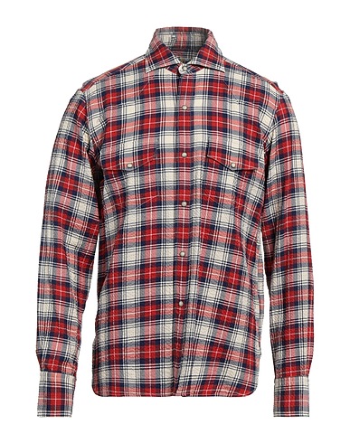 BAGUTTA Checked shirt Brick red 100% Cotton