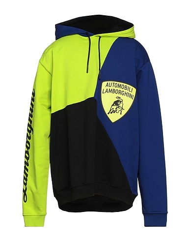 AUTOMOBILI LAMBORGHINI Hooded track jacket  Lime green 100% Cotton, Elastane