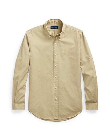 POLO RALPH LAUREN Solid color shirt SLIM FIT GARMENT-DYED TWILL SHIRT
 Sand 100% Cotton
