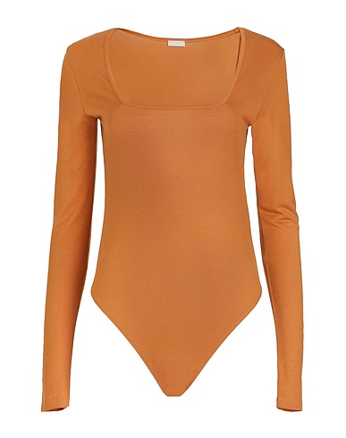 8 by YOOX TOPWEAR JERSEY L/SLEEVE SQUARE NECK BRIEF BODYSUIT
 Tan 100% Lyocell
