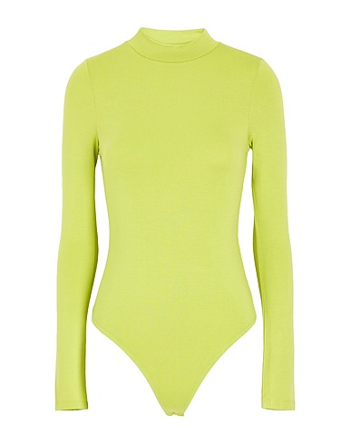 8 by YOOX TOPWEAR VISCOSE MOCK-NECK THONG BODYSUIT
 Lime green 95% Viscose, 5% Elastane