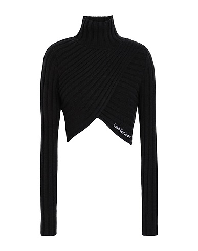 CALVIN KLEIN JEANS Polo neck Black 47% Cotton, 28% Polyamide, 25% Wool