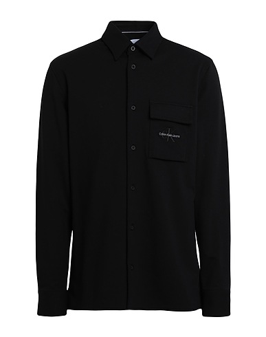 CALVIN KLEIN JEANS Solid colour shirt Black 58% Cotton, 34% Polyester, 8% Elastane
