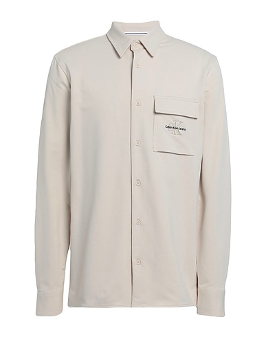 CALVIN KLEIN JEANS Solid colour shirt Beige 58% Cotton, 34% Polyester, 8% Elastane