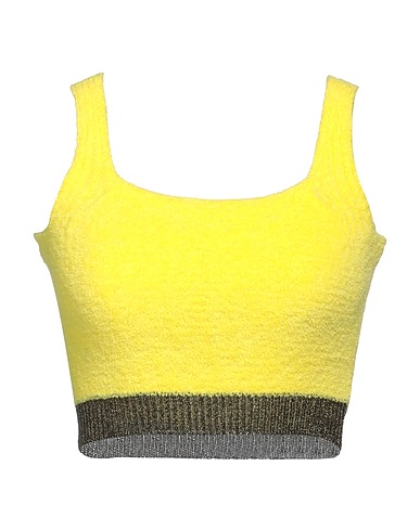 PINKO Crop top Yellow 70% Cotton, 30% Polyester, Viscose, Metallic fiber