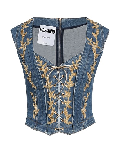 MOSCHINO Жилет COUTURE Синий 98% Хлопок, 2% Эластан, Металлическое волокно, Металл